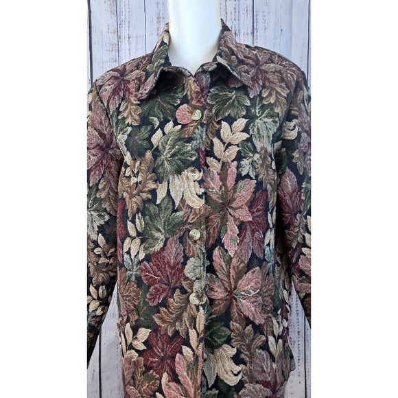 Vintage LEMON GRASS STUDIO L Tapestry Floral Leaf Print Blazer Jacket Pockets - Picture 2 of 7